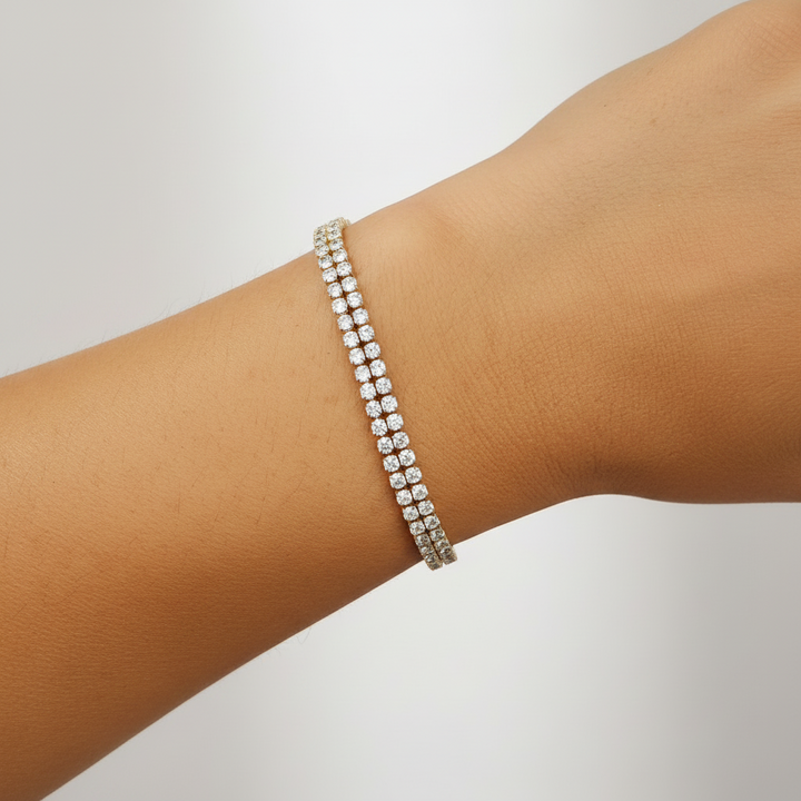 Dobbelt tennis armbånd med zirkoner - 18 karat forgyldt ædelstål