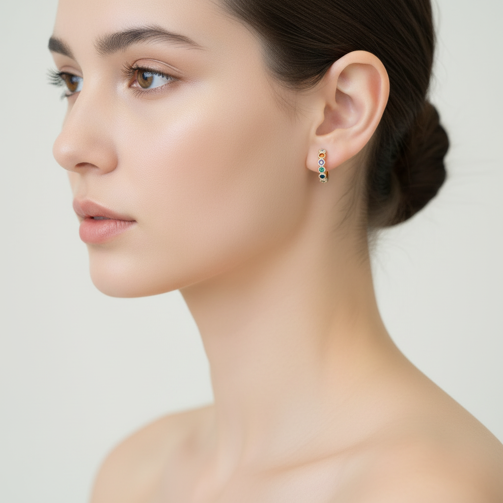 Hoops med multifarvet zirkoner i 18 karat forgyldt kobber