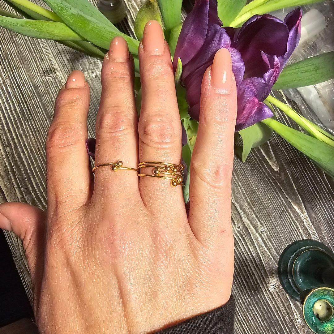 Enkel ring med små kugler i 18 karat forgyldt titanium