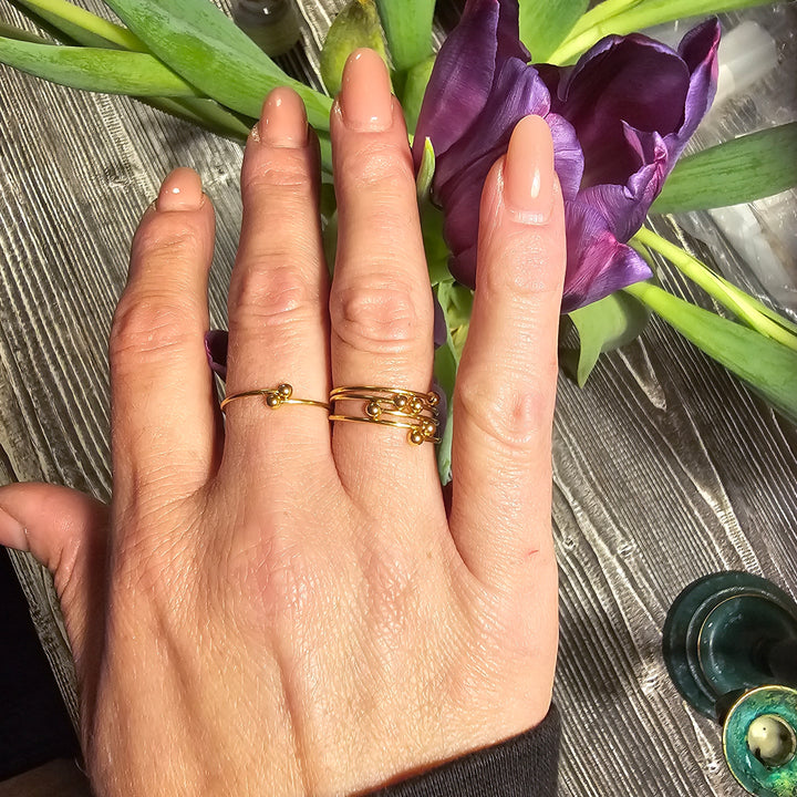 Enkel ring med små kugler i 18 karat forgyldt titanium