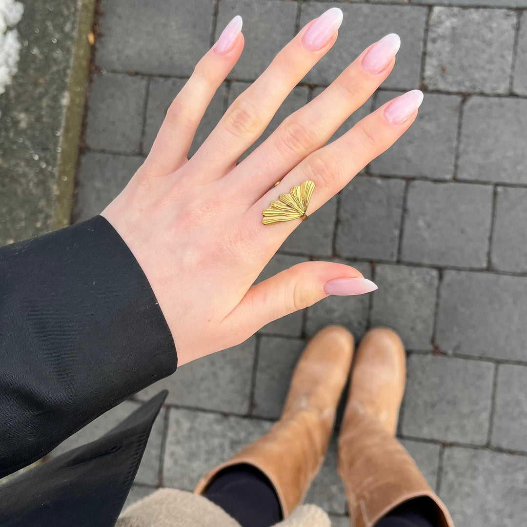 Gingko Ring - 18 karat forgyldt ædelstål