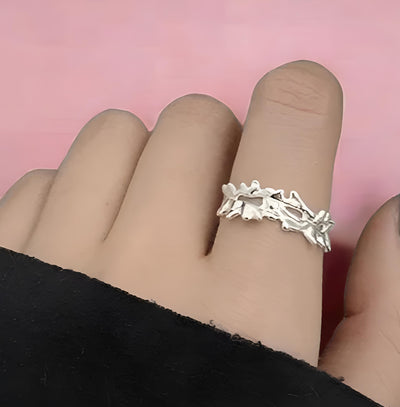 Smeltet blad ring i 925 sterlingsølv