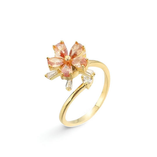 Roterende fidget antistress blomst spinning ring - 18 karat forgyldt kobber