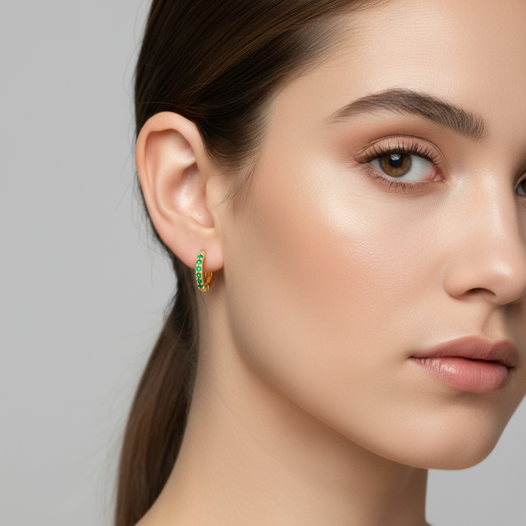 Små hoops med grønne zirkoner i 18 karat forgyldt 925 sterlingsølv 7 - 9 - 12mm.