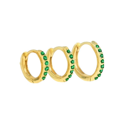 Små hoops med grønne zirkoner i 18 karat forgyldt 925 sterlingsølv 7 - 9 - 12mm.
