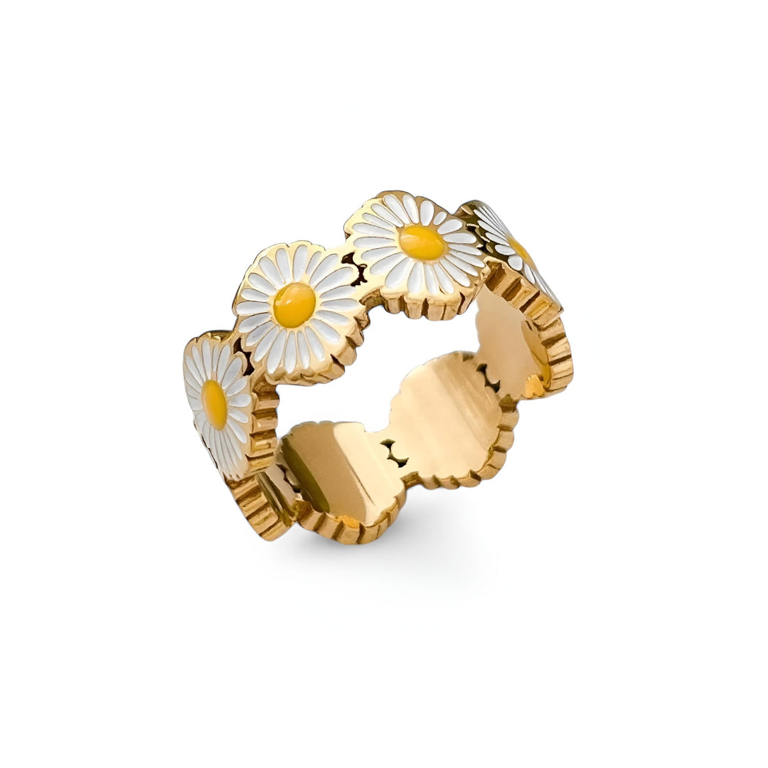 Ring marguerit 18 karat forgyldt rustfrit ædelstål og emalje
