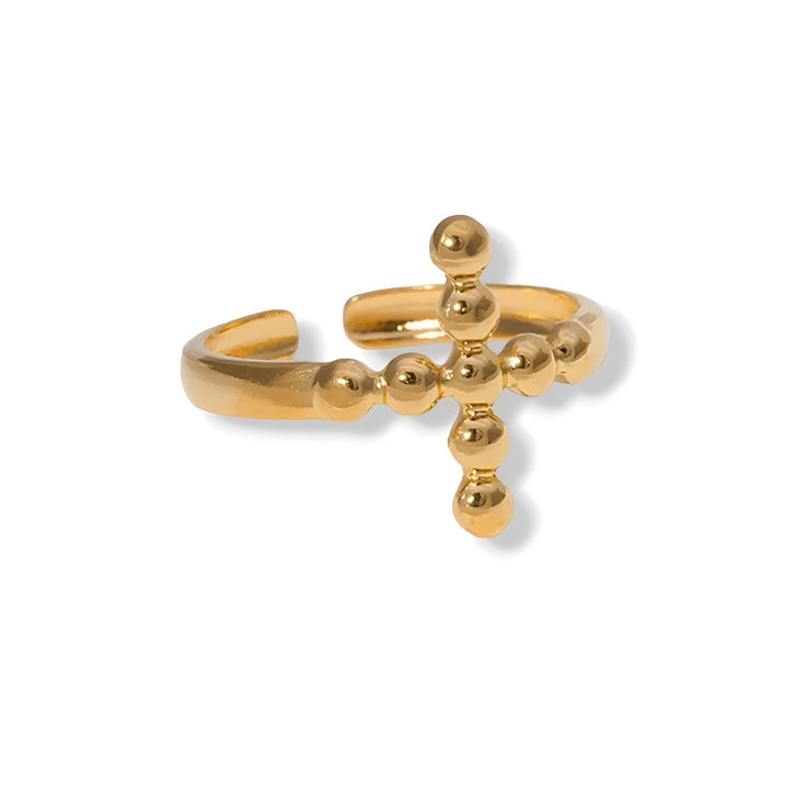 Kryds kors ring med dots i 18 karat forgyldt titanium