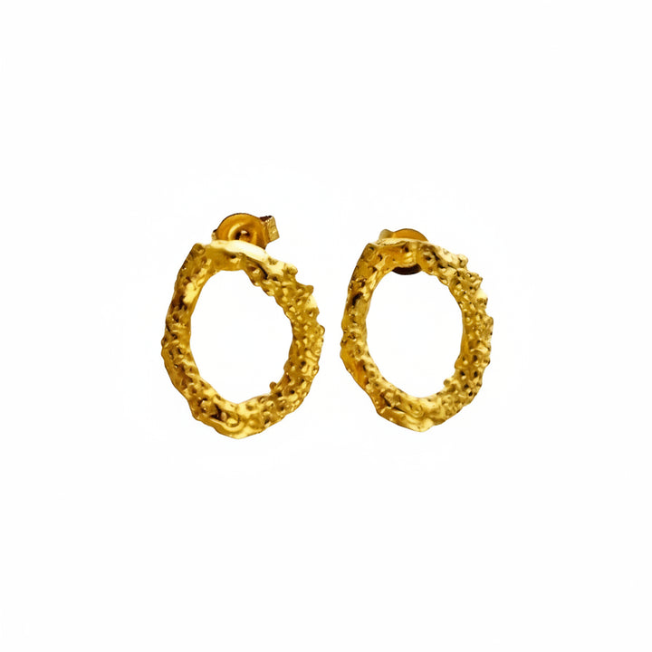 Oval ørestikker med smeltet look i18 karat forgyldt titanium