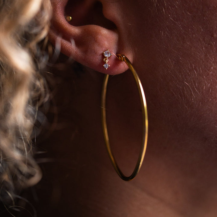 Dobbelt mini zirkon flad lås - 18 karat forgyldt ædelstål