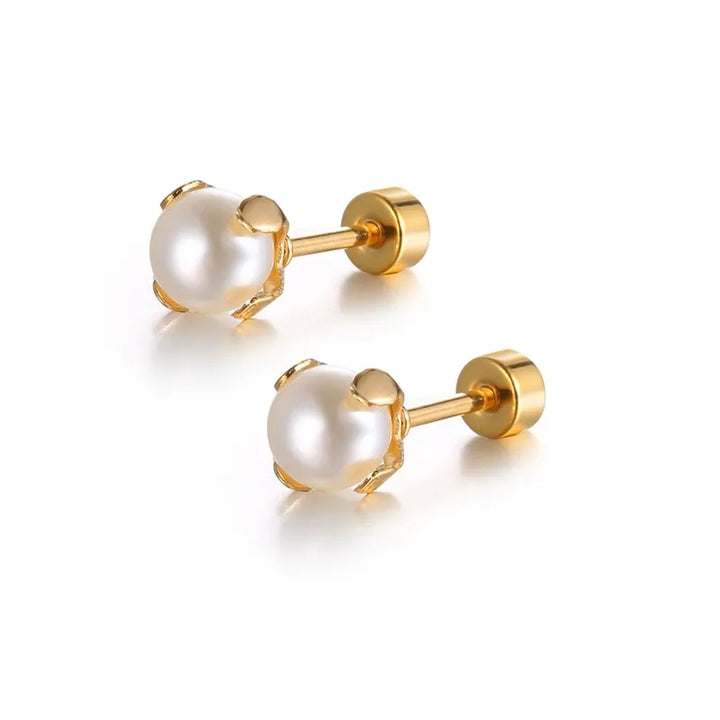 Ørestikker perle 6mm flad lås - 18 karat forgyldt titanium