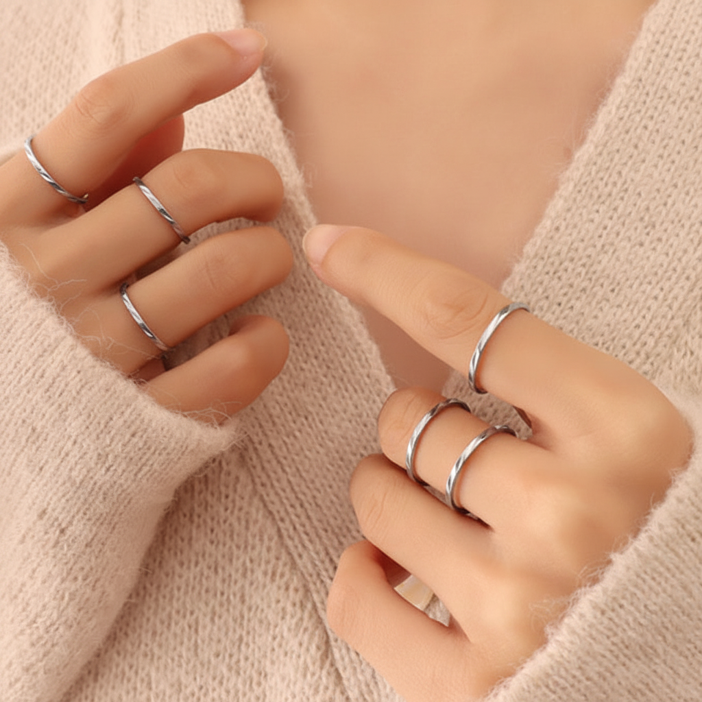 Smal bølge ring - titanium
