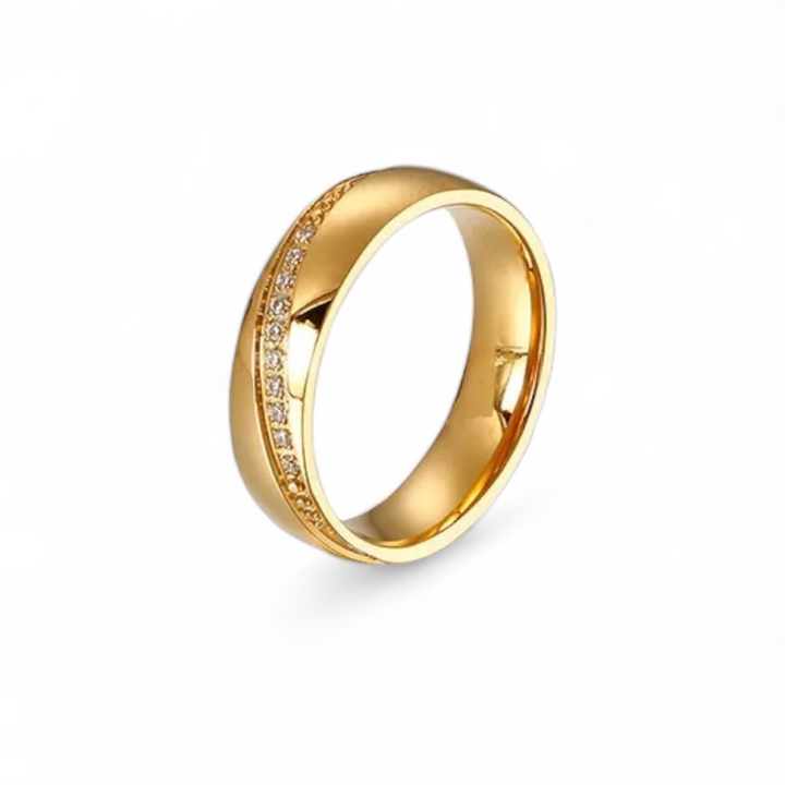 Band ring rille &amp; zirkoner - 18 karat forgyldt ædelstål