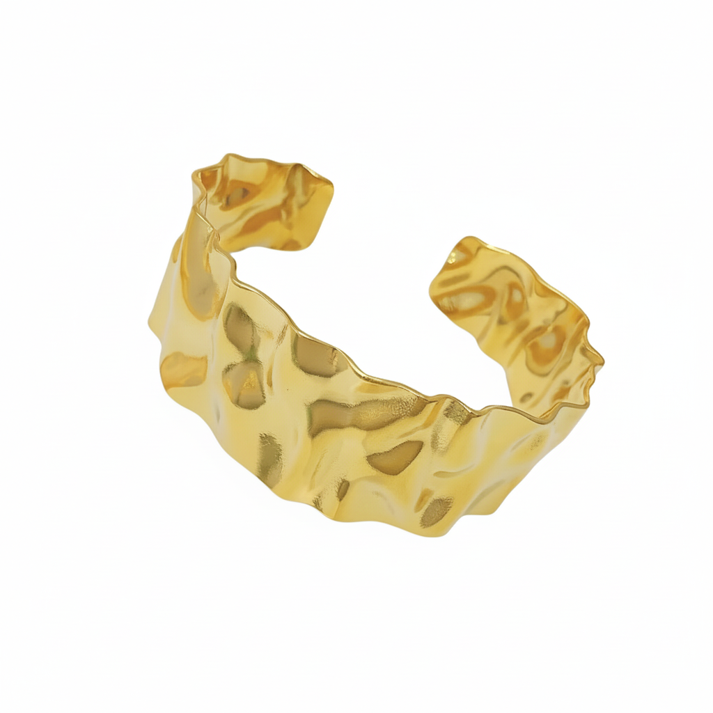 Bangle armsmykke hamret - 18 karat forgyldt ædelstål