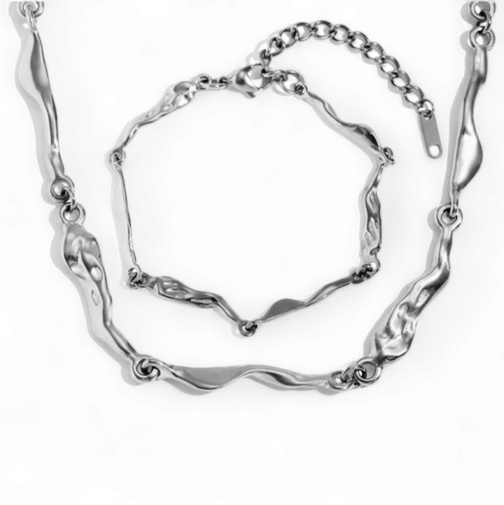Smykkesæt halskæde og armbånd i blank titanium