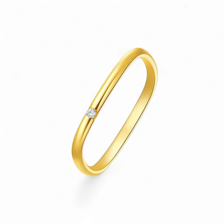Firkantet ring med enkel zirkon i 18 karat forgyldt titanium