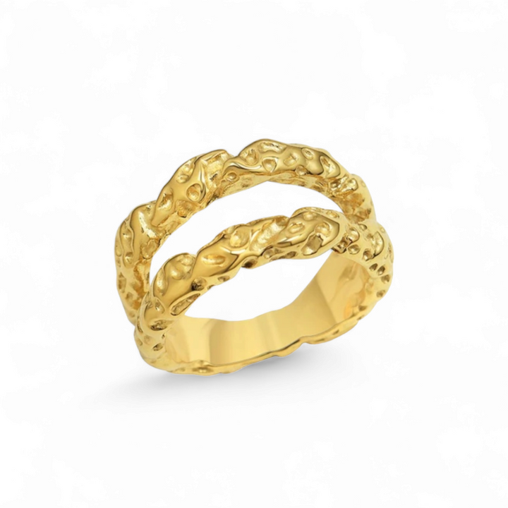 Dobbelt ring med struktur overflade - 18 karat forgyldt titanium