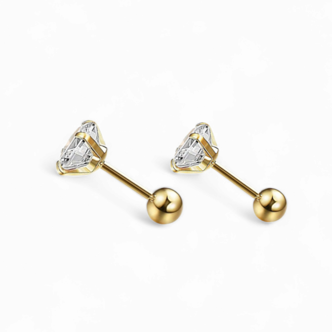 Ørestikker zirkon 5mm kuglelås - 18 karat forgyldt ædelstål