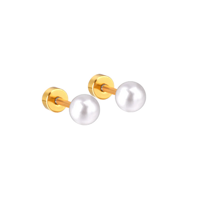 Ørestikker perle med flad lås i 18 karat forgyldt rustfrit ædelstål 4 - 6 - 7 - 8mm.