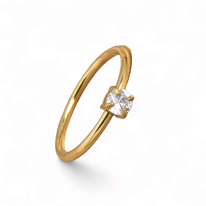 Solitaire ring med hvid cz sten i 18 karat forgyldt titanium