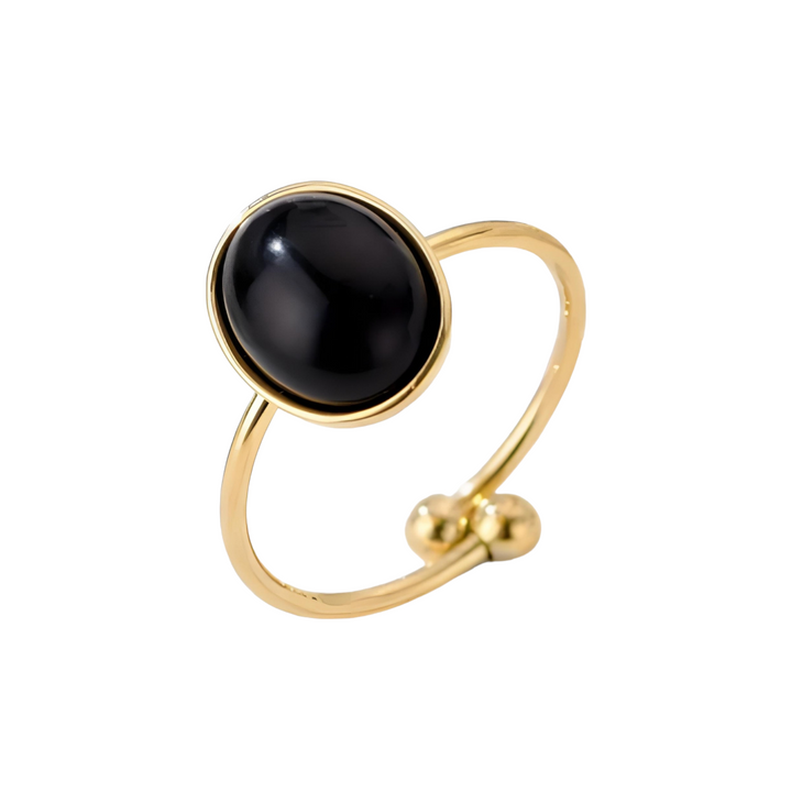 Ring med sort sten i 18 karat forgyldt titanium