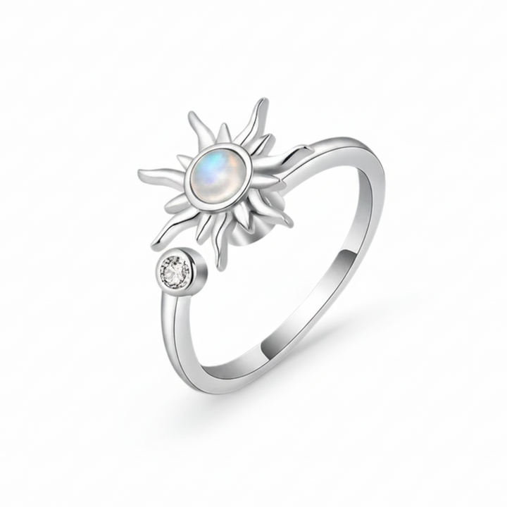Roterende fidget antistress sol ring hvid opal - forsølvet kobber