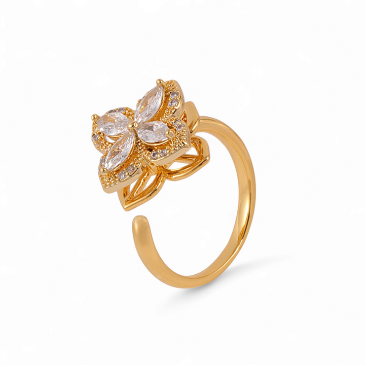 Roterende fidget antistress firkløver spinning ring - 18 karat forgyldt kobber