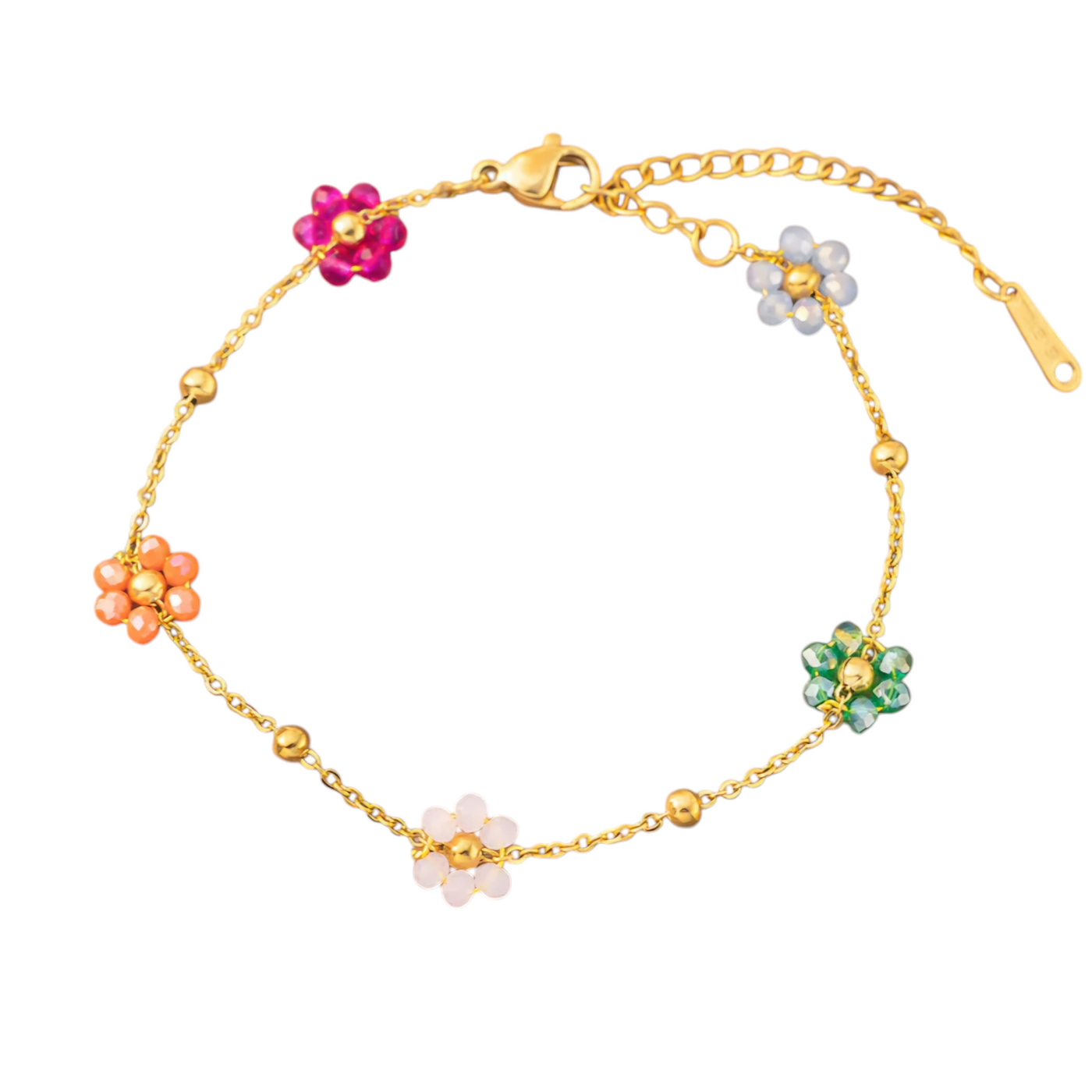 Armbånd med farvede blomster i 18 karat forgyldt titanium