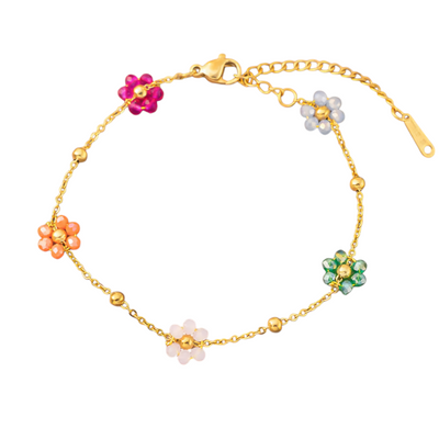Armbånd med farvede blomster i 18 karat forgyldt titanium