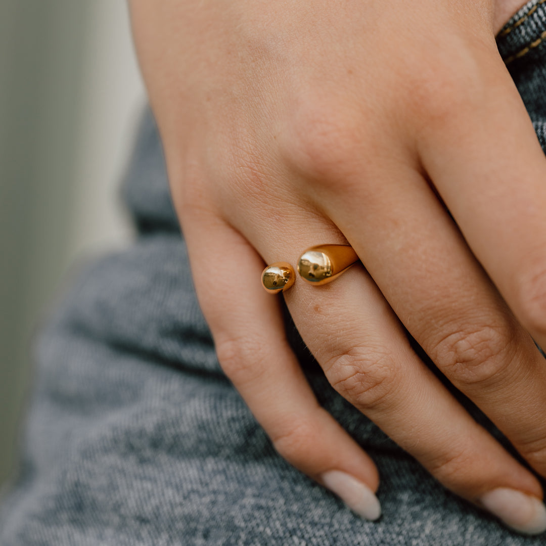 Ring åben dråbe - 18 karat forgyldt ædelstål