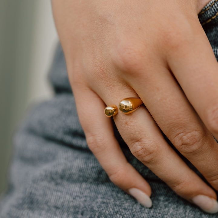Ring åben dråbe - 18 karat forgyldt ædelstål