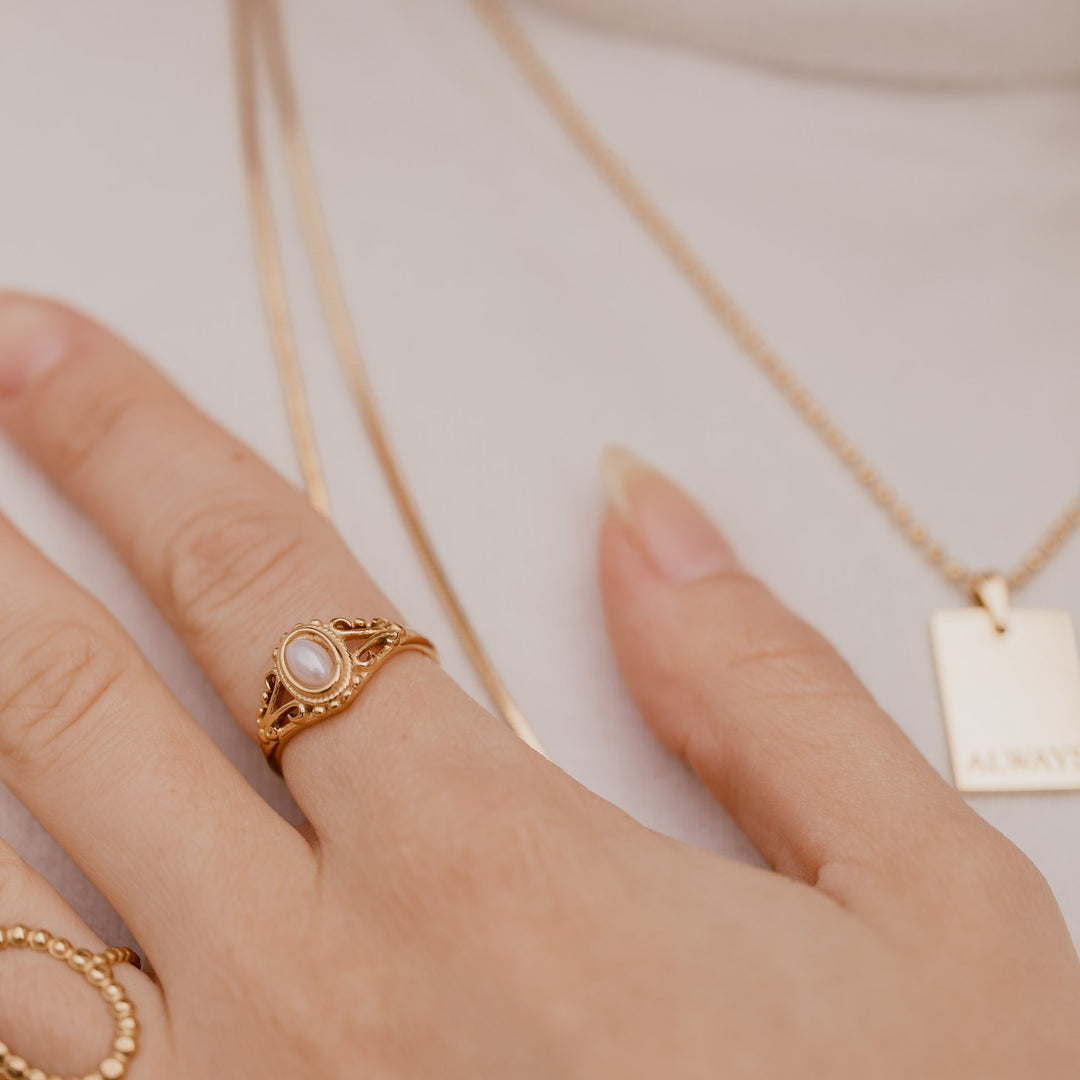 Vintage perle ring - 14 karat forgyldt ædelstål