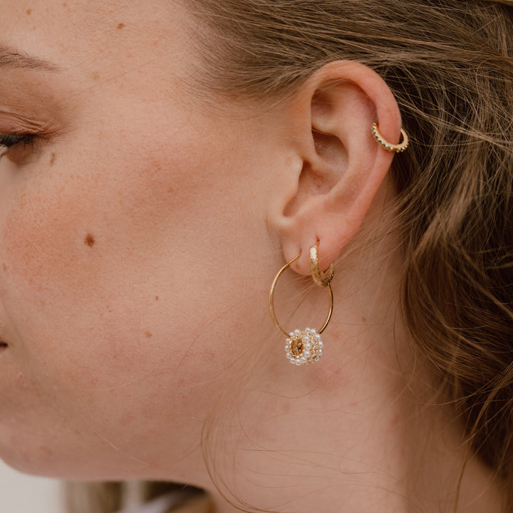 Hoops perle &amp; zirkon - 18 karat forgyldt 925 sterlingsølv