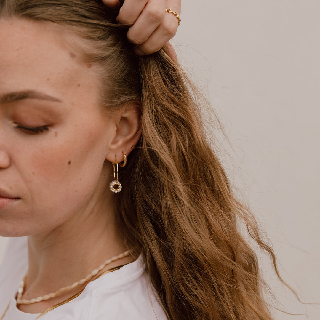 Hoops perle &amp; zirkon - 18 karat forgyldt 925 sterlingsølv