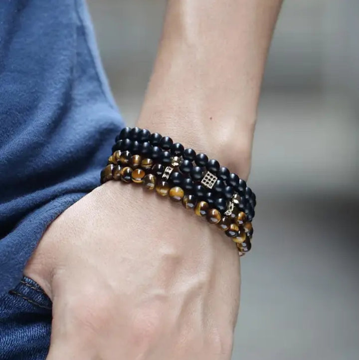 Herre armbånd med tiger eye og lavasten