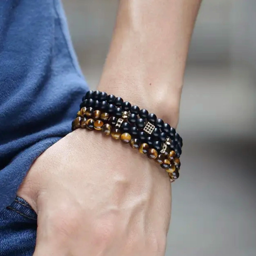 Herre armbånd med tiger eye og lavasten