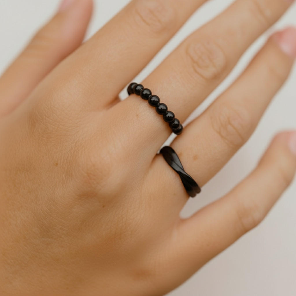 Fidget antistress ring  sortbelagt ædelstål