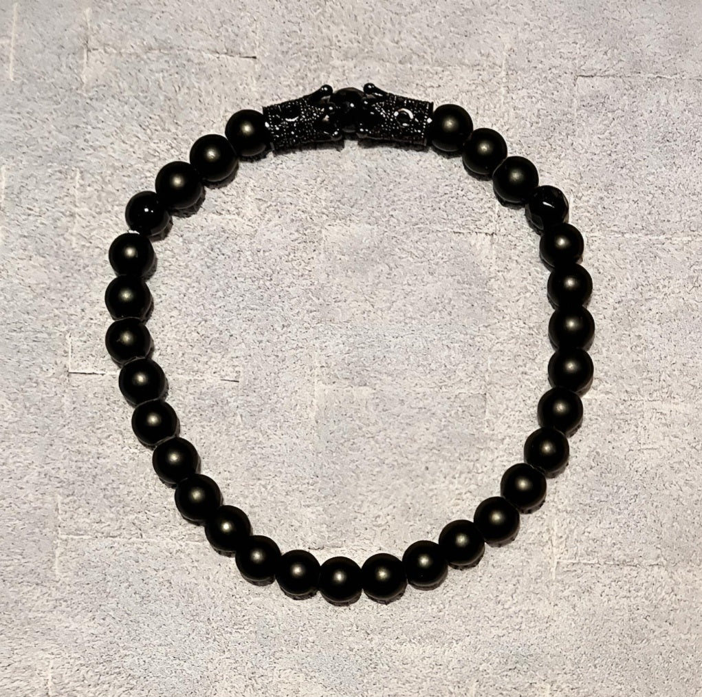 Herre armbånd med natursten sort &amp; grå