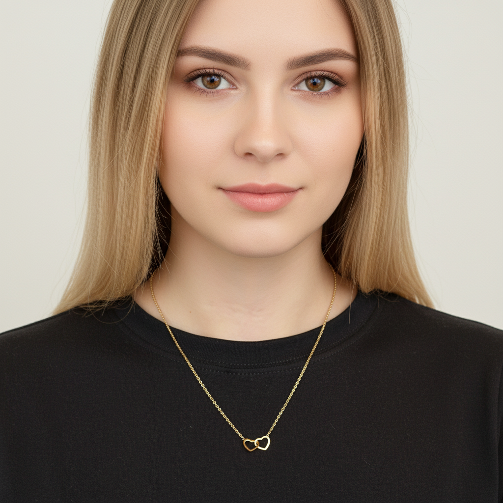 Hjerte i hjerte halskæde i 18 karat forgyldt titanium