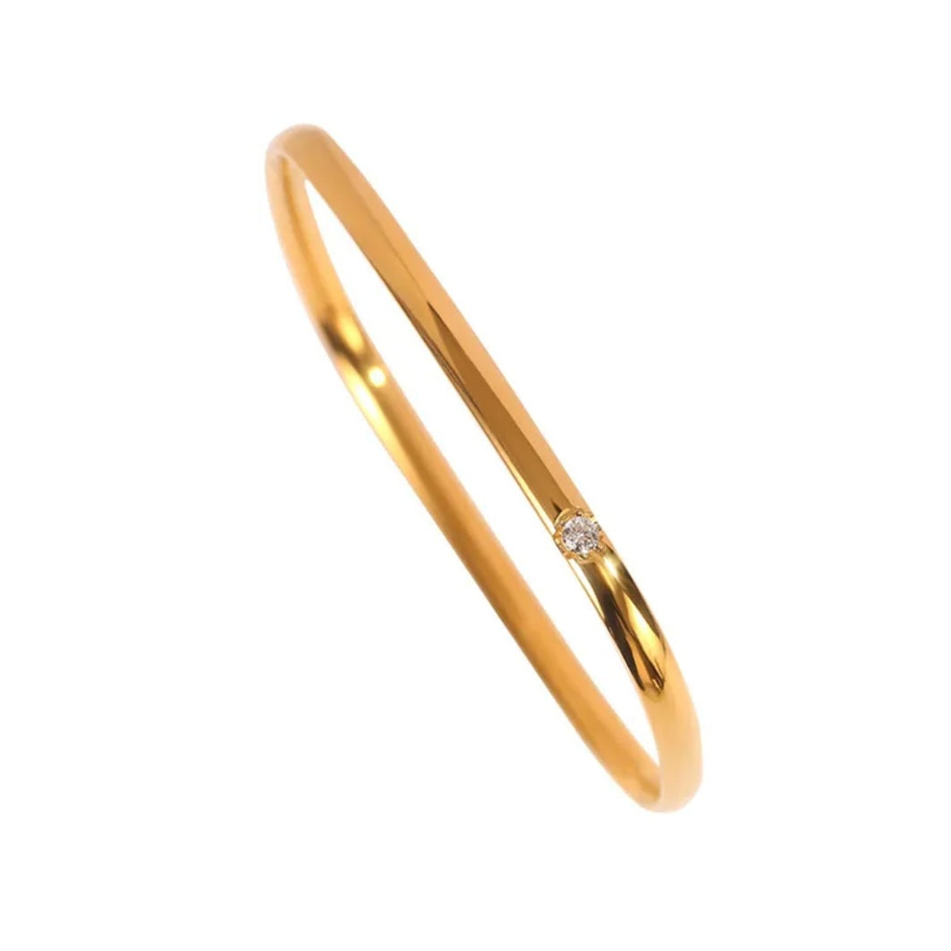 Firkantet armring enkel zirkon - 18 karat forgyldt titanium