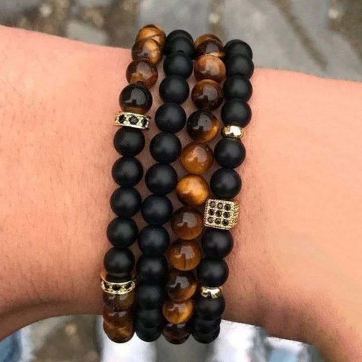 Herre armbånd med tiger eye og lavasten