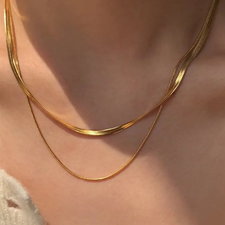Dobbelt flad &amp; rund slangekæde - 18 karat forgyldt titanium