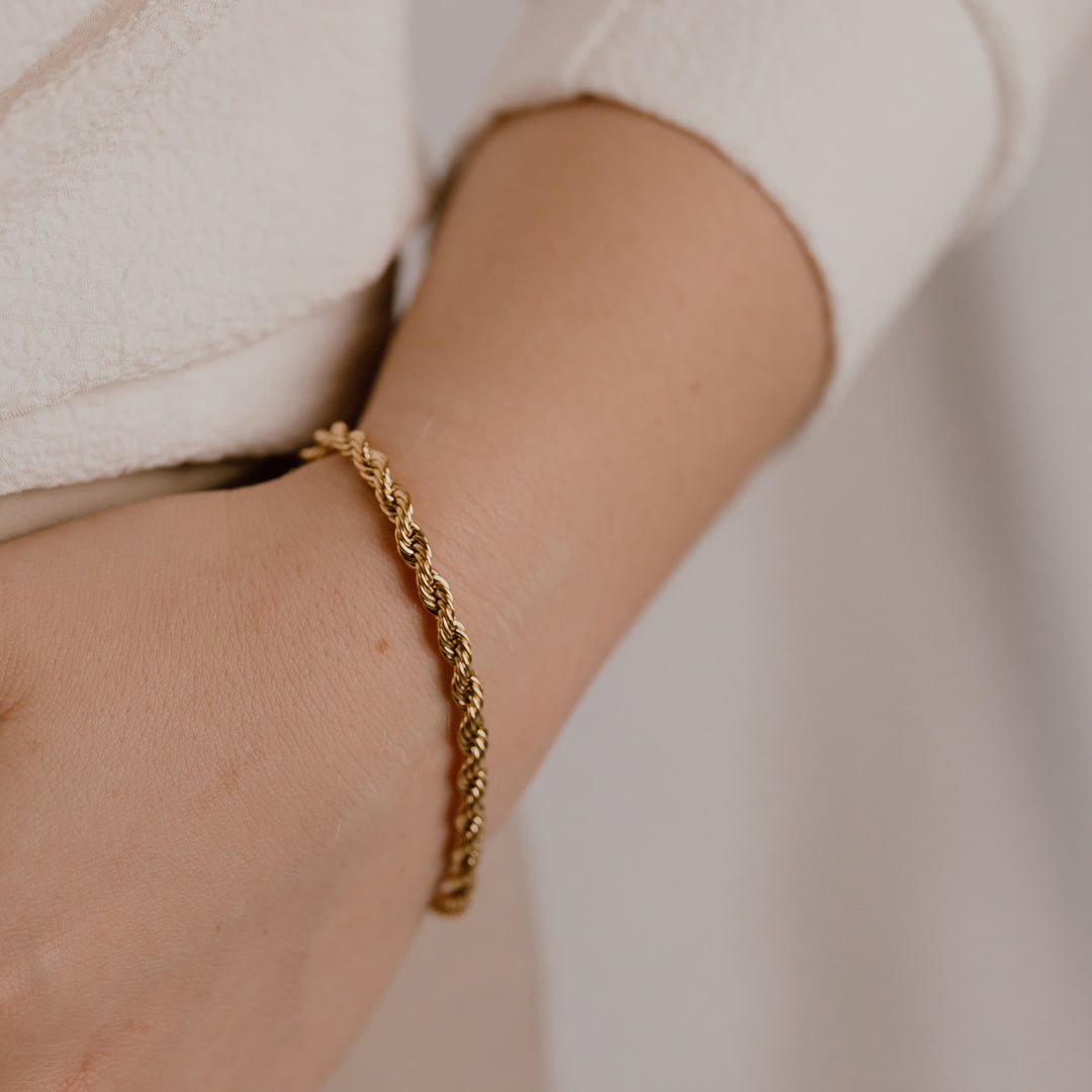 Rope armbånd 4mm. i 18 karat forgyldt stål