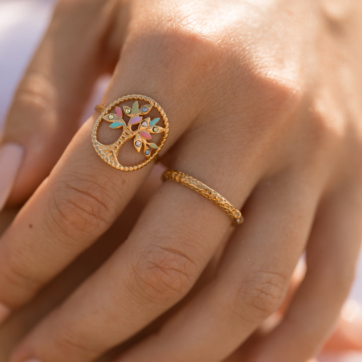 Ring med zirkon - 18 karat forgyldt ædelstål