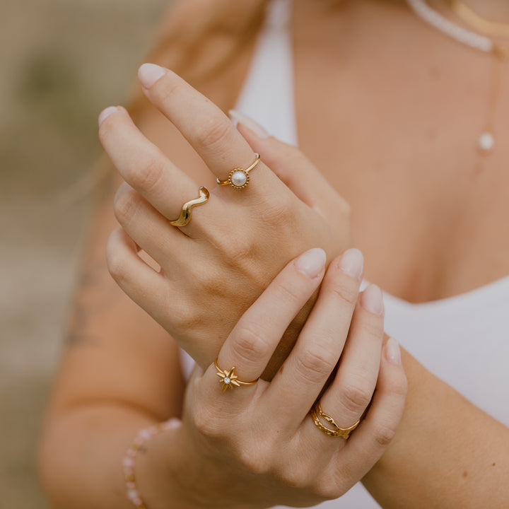 Vintage perle ring - 18 karat forgyldt ædelstål