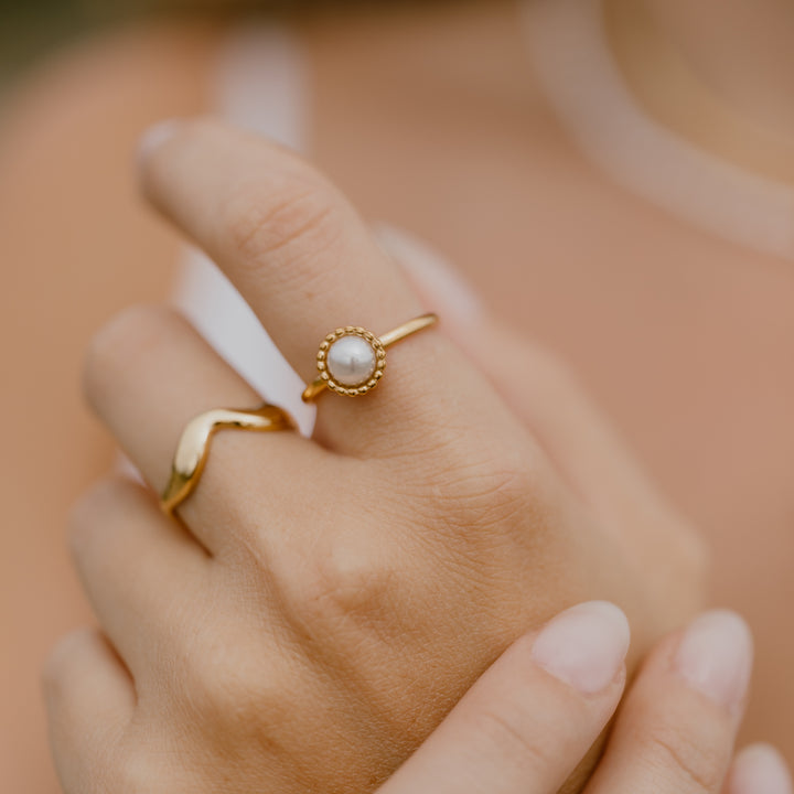 Vintage perle ring - 18 karat forgyldt ædelstål
