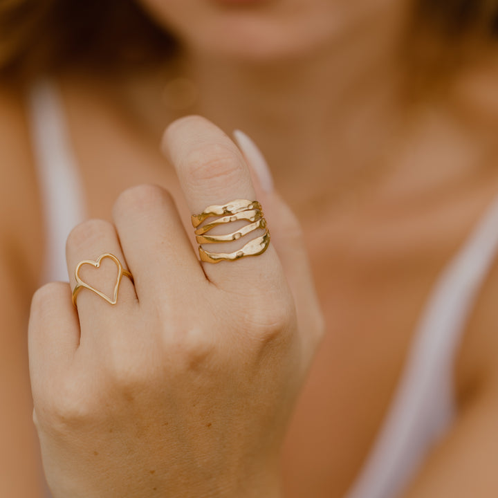 Ring åben hjerte - 18 karat forgyldt titanium