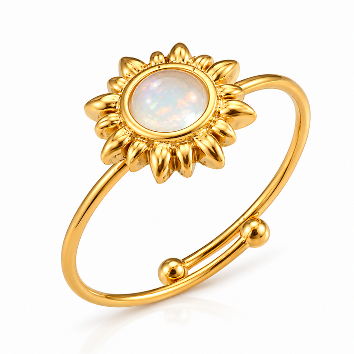 Vintage sol ring soft opal - 18 karat forgyldt ædelstål