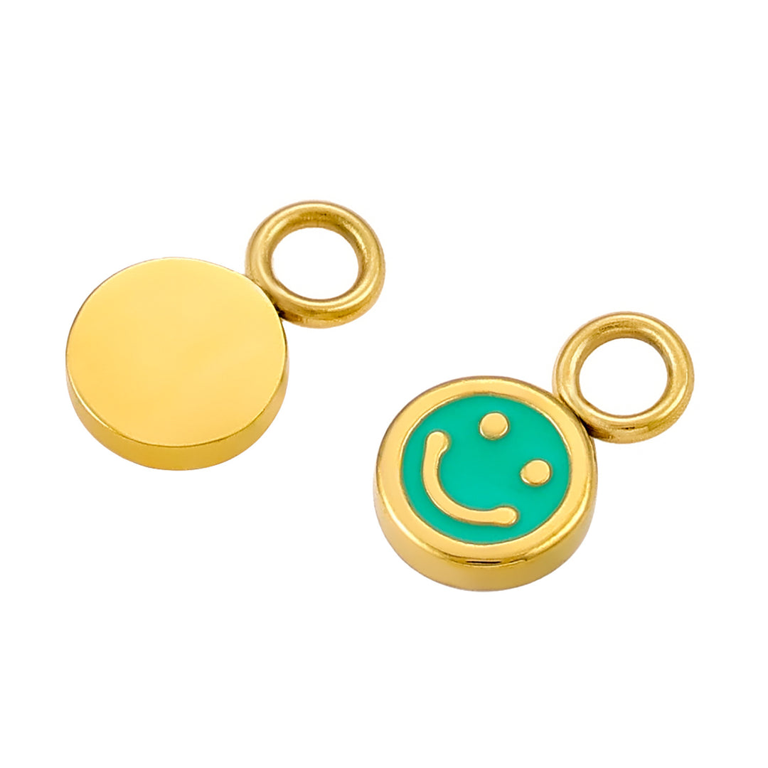 Smiley micro vedhæng i forgyldt titanium – orange og grøn