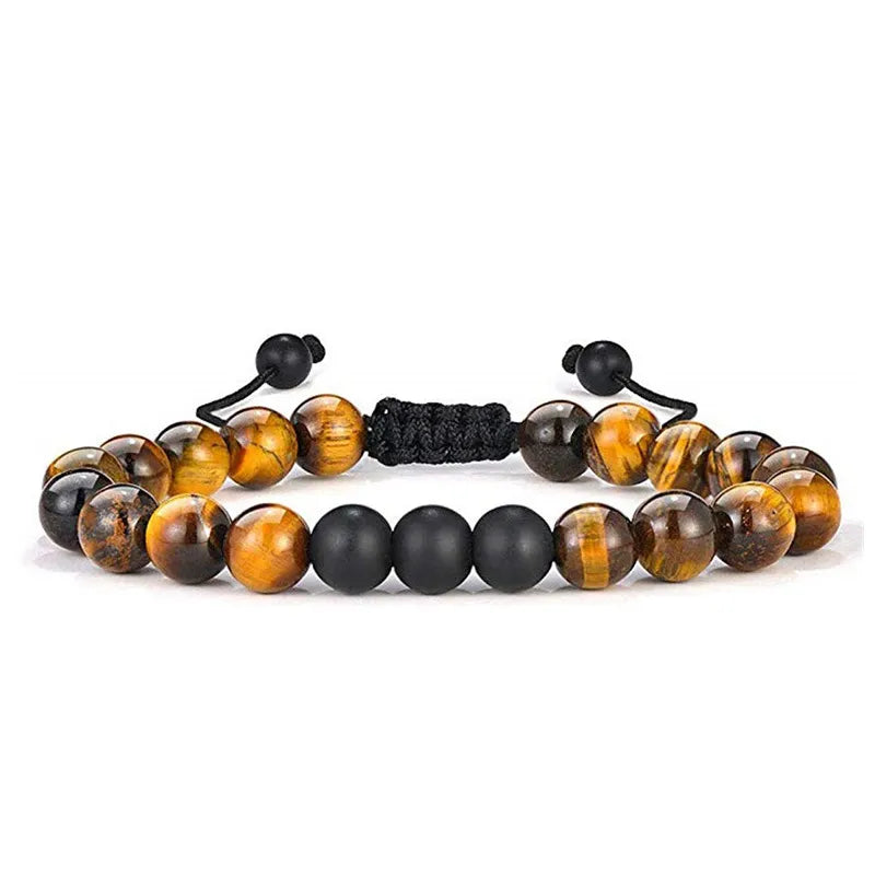 Armbånd justerbart med tigerøje sten og matte sorte sten