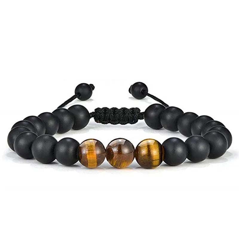 Armbånd sorte matte sten &amp; tigerøjesten